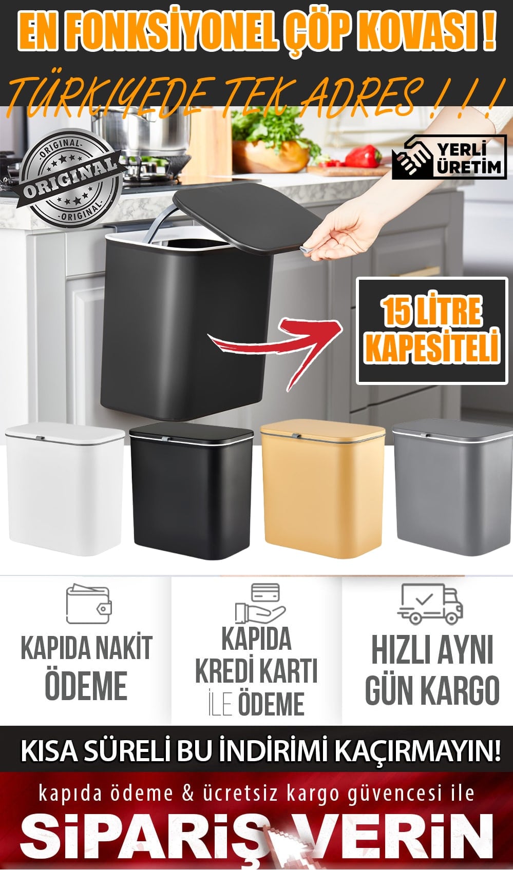 Asılabilir Çöp Kovası 15 Litre